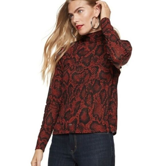 NINE WEST | Slinky Mockneck Red Snake Print Blouse P506 - Picture 1 of 8